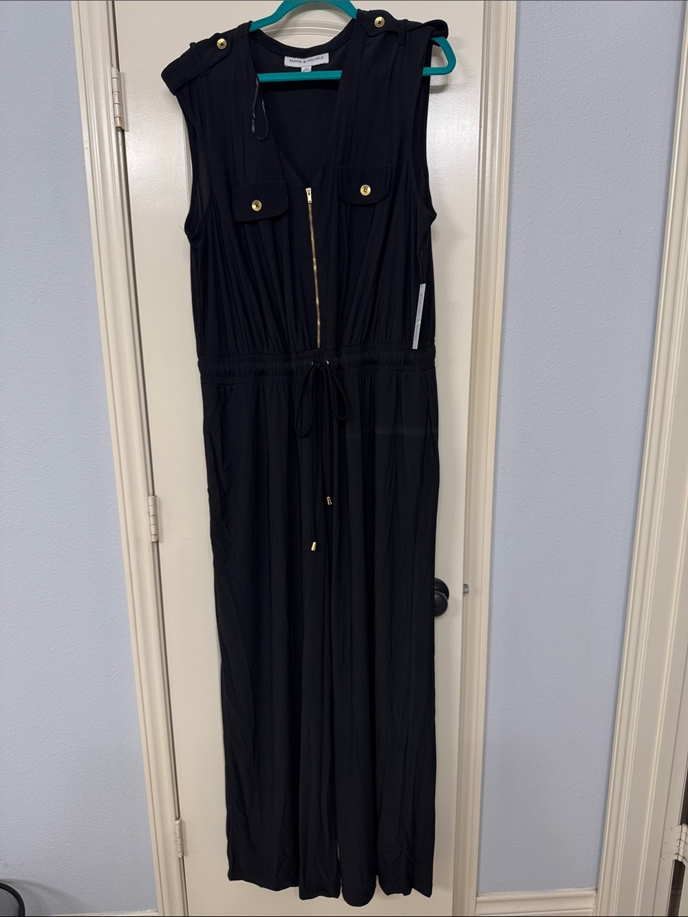 Emma & Michele Black Sleeveless Jumpsuit with Gold Accents